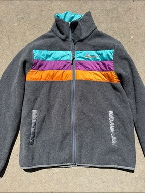 cotopaxi Gray Fleece Jacket with Teal, Purple & Orange Accents
